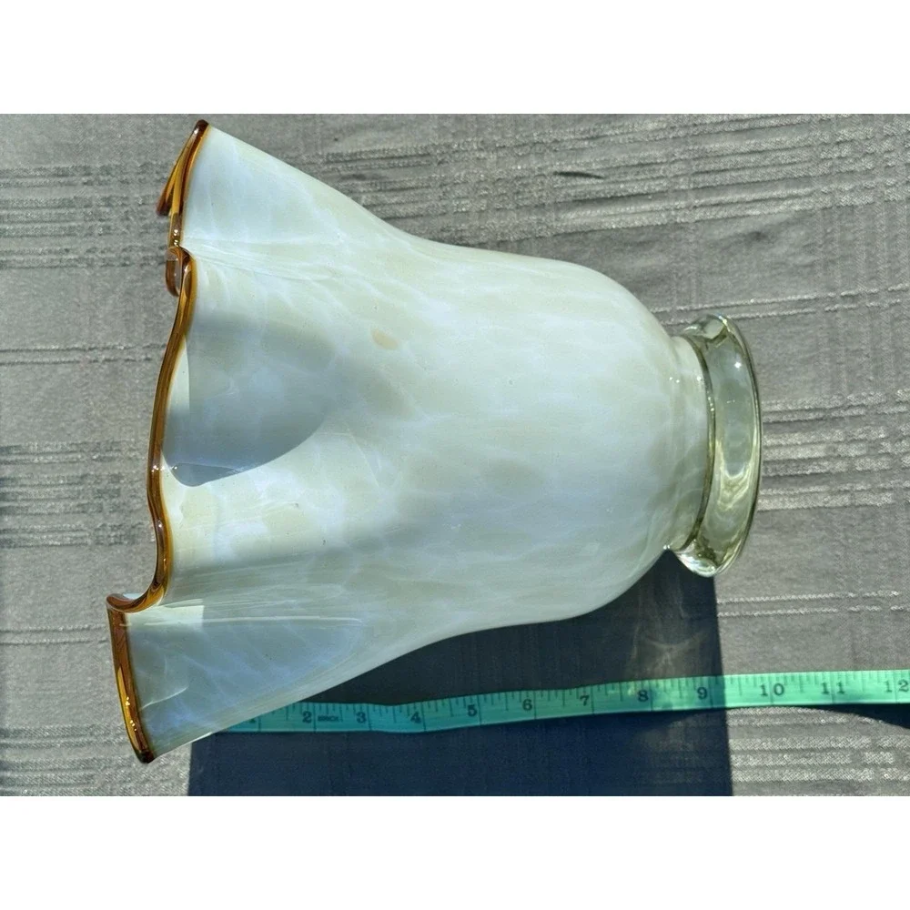 VTG Murano Style Italian Glass Handkerchief Vase Ruffled Mint Green Blue 9.5